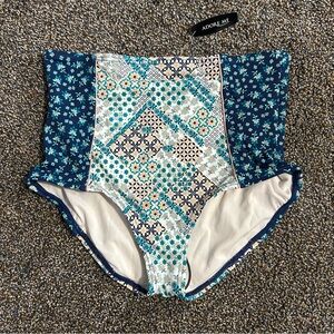 NWT Adore Me women’s small blue floral high waisted bikini bottoms swim beach